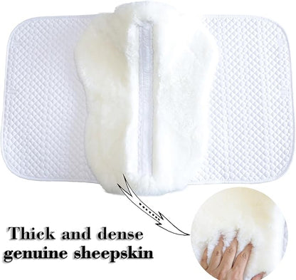 Woolous Dressage Saddle Pad, English Saddle Pad with Sheepskin Trim, Lambskin Wool Fleece Lining, Square Saddle Pad for Equestrian Riding, Comfortable &amp; Shock Absorbing