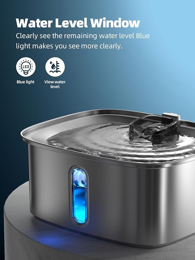 Dog Water Fountain for Large Dogs, 9L/2.4Gal Stainless Steel Dog Fountain with Water Level Window &amp; Filtration, Automatic Pet Water Bowl Dispenser Indoor, Super Quiet for Multi-Pet