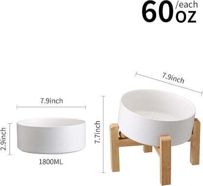 White Elevated/Raised 15°Tilted Anti Slip Ceramic Dog Bowl for Medium &amp; Large Breeds,Slanted Bulldog Big Face Pet Food Water Feeding Dish with Stand (7.6 Cups/60OZ)