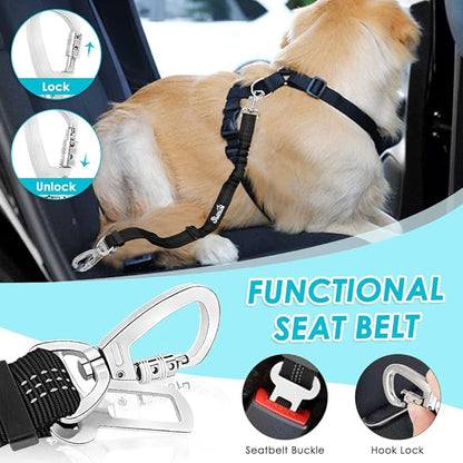 SlowTon Dog Seat Belt Harness for Car, Dog Car Harness Adjustable Mesh Breathable &amp; Dog Seatbelt Safety Tether with Elastic Bungee for Small Medium Large Pets(Light Blue, Double Clip, XS)