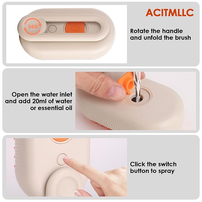 4 in 1 Cat Steam Brush for Shedding, Cleaning, Massage &amp; Smooth, USB Rechargeable Pet Spray Hair Removal Comb, for Indoor Long/Short Haired Cats &amp; Dogs (White)