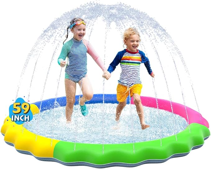 VISTOP Non-Slip Splash Pad for Kids and Dog, Thicken Sprinkler Pool Summer Outdoor Water Toys - Fun Backyard Fountain Play Mat for Baby Girls Boys Children or Pet Dog (59 inch, Red&amp;Yellow&amp;Green&amp;Blue)