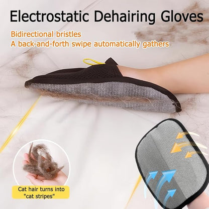 Double-Sided Pet Hair Removal Gloves - Reusable Static Removal Grooming Gloves for Dogs &amp; Cats, Efficient Fur Removal Tool for Furniture, Carpet, Car Seats, Sofa, Bedding &amp; Clothes (1 Pack)