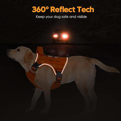 Heavy-Duty Tactical Dog Harness for Large Dogs, No Pull Adjustable Reflective Pet Vest with Molle System, K9 Military-Grade Control for Service Training, Outdoor &amp; 10+ Breeds, Orange, Large