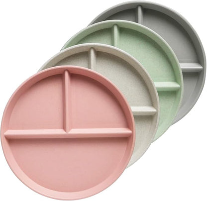 greenandlife 10 Inch 4PCS Unbreakable Portion Control Plates, Divided Plates for Kids Adults, Dishwasher &amp; Microwave Safe Compartment Plate, Lightweight Reusable Wheat Straw Plate, BPA Free