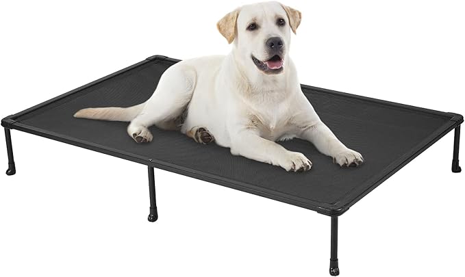Veehoo Chewproof Elevated Dog Bed - Cooling Raised Pet Cot, Breathable Mesh, Washable &amp; Non-Slip for Large Dogs, Indoor/Outdoor, Black Mat and Black Frame, 59x37inches (Model CWC2203A03)