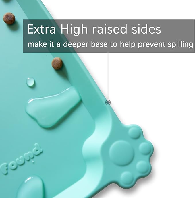 Hoki Found Silicone Pet Food Mats - Non Slip Cat &amp; Dog Bowl Placemats - Waterproof Pet Feeding Mats - Cool Mint