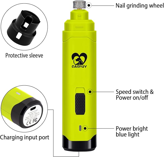 Casfuy Dog Nail Grinder Upgraded - Professional 2-Speed Electric Rechargeable Pet Nail Trimmer Painless Paws Grooming &amp; Smoothing for Small Medium Large Dogs &amp; Cats (Green)