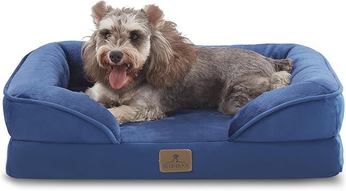 Bedfolks Orthopedic Dog Bed Extra Small, Waterproof Dog Sofa Bed for Small Dogs &amp; Cats, Egg Foam Pet Couch Bed with Removable Washable Cover and Nonslip Bottom, Navy Blue