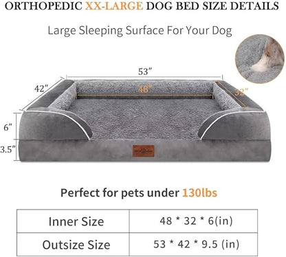 Comfort Expression Orthopedic Memory Foam Dog Beds for Giant Dogs, XXL Dogs Beds Washable, Waterproof Dog Beds with Bolster &amp; Removable Cover(XX-Large,Silver Grey)