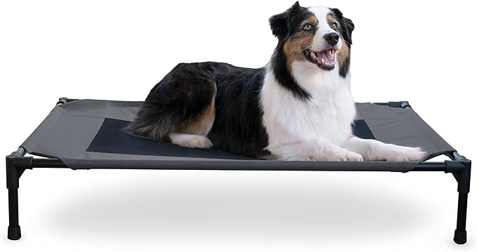 K&amp;H Pet Products Outdoor Elevated Dog Cot, Breathable Cooling Elevated Cot Hammock Pet Bed for Large Dogs, Washable Mesh Cover, Raised Metal Frame, Collapsible, Portable - Large 42 X 30in Charcoal