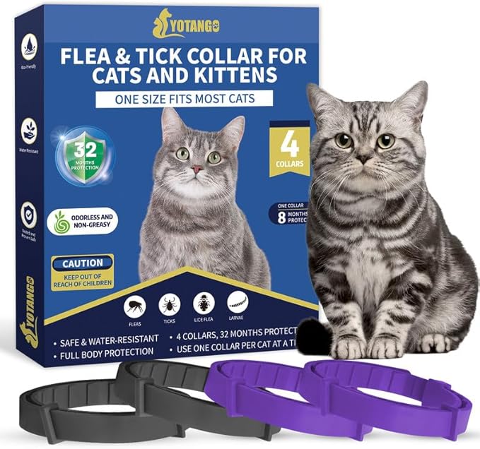 4 Pack Flea Collar for Cats 32 Months Prevention, Waterproof Natural Treatment Collar Adjustable for All Breeds and Size(Black &amp; Purple)
