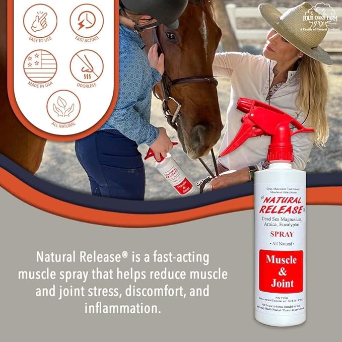 Natural Release Muscle Spray Treatment - Horse Liniment for Sore Muscles, Joint Pain, Tendon &amp; Inflammation Relief - Easy to Use, Fast Acting, Alcohol &amp; Menthol Free (16 oz)