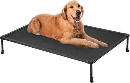 Veehoo Chewproof Elevated Dog Bed - Cooling Raised Pet Cot, Breathable Mesh, Washable &amp; Non-Slip for Large Dogs, Indoor/Outdoor, Black Mat and Black Frame, 42x30inches (Model CWC2203A03)