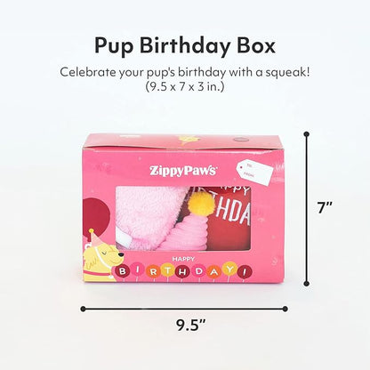 ZippyPaws Birthday Box - Dog Squeaky Toys to Keep Them Busy, Funny Food Plush for Small, Medium, &amp; Large Dogs, Cute Stuffed Puppy Toy &amp; Hat, Pet Products, Gift for Dogs of All Breeds - 3-Pack, Pink