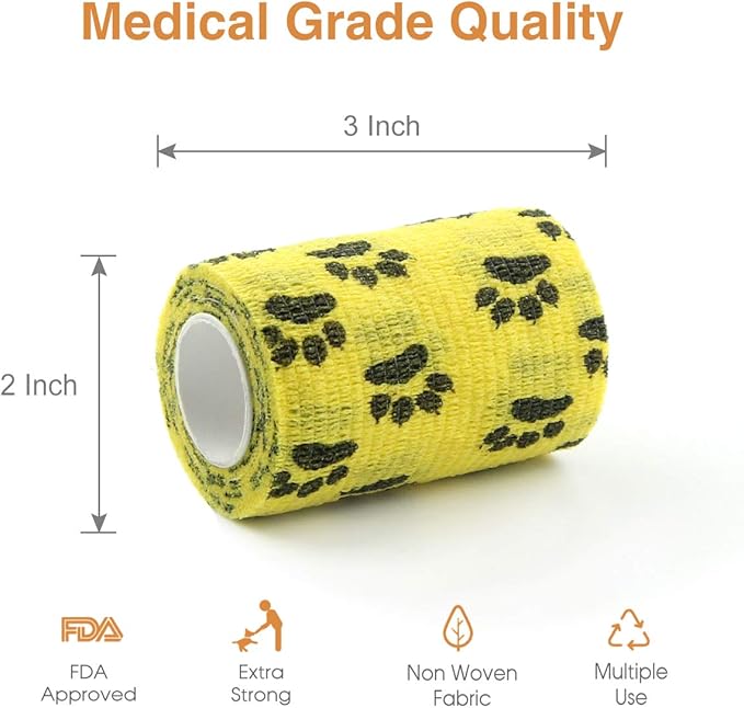 AUPCON Vet Wrap Cohesive Bandages Bulk Self Adhesive Bandage Wrap Self Adherent Wrap Non-Woven for Dogs Pet Animals &amp; Ankle Sprains &amp; Swelling 2 Inch x 5 Yards (3 Inch Claw)