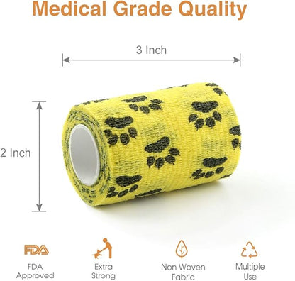 AUPCON Vet Wrap Cohesive Bandages Bulk Self Adhesive Bandage Wrap Self Adherent Wrap Non-Woven for Dogs Pet Animals &amp; Ankle Sprains &amp; Swelling 2 Inch x 5 Yards (3 Inch Claw)