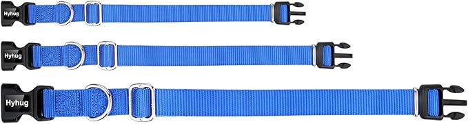 Hyhug Medium Dog Collar, Blue:Heavy-Duty Quick-Release Nylon Buckle, Adjustable &amp; Durable, Cute Dog Collar (Medium, Bright Blue)
