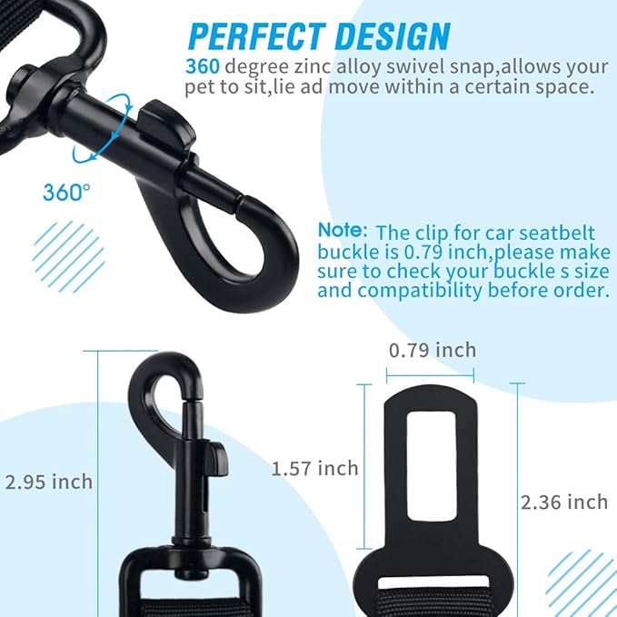 COOYOO Dog Seat Belt,3 Piece Set Retractable Dog Car Harness Adjustable Seat Belt for Vehicle Nylon Pet Safety Seat Belts Heavy Duty &amp; Elastic