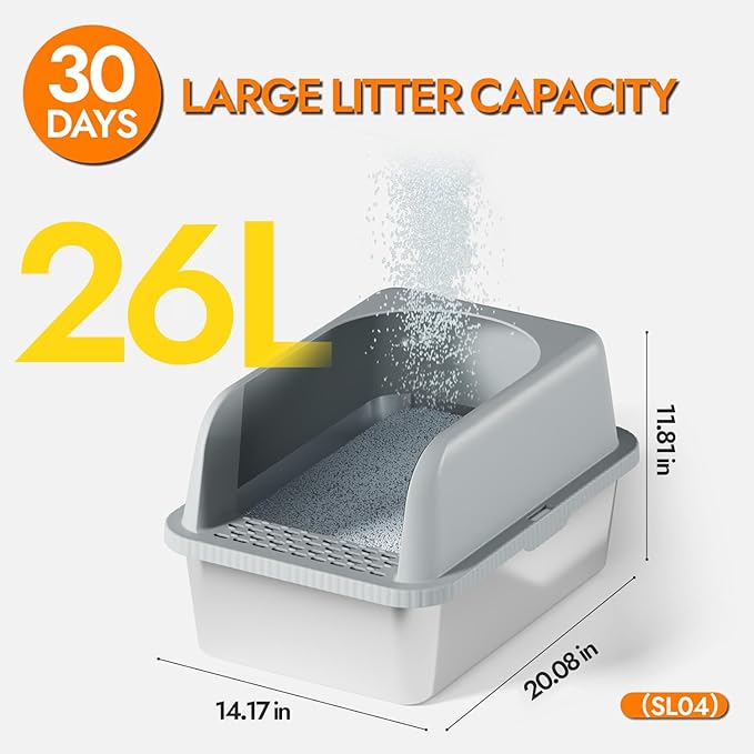 Stainless Steel Cat Litter Box with Lid, 20" L x 14.2" W x11.8 H, Large Cat Litter Box for Multiple Cats with High Sided, No-Leak &amp; Stick, Easy to Clean, Includes Litter Mat &amp; Multi Functional Scoop