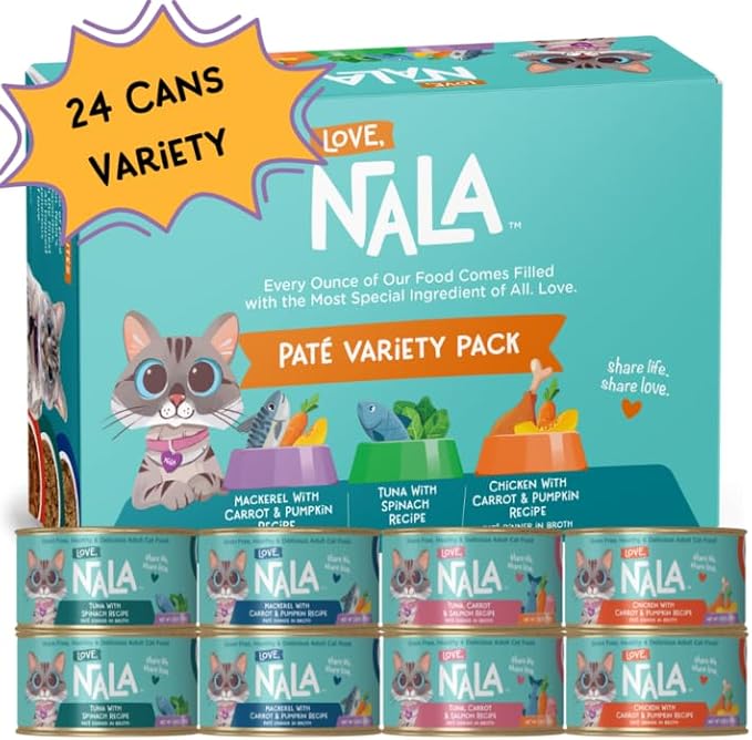 LOVE, NALA Grain-Free Wet Cat Food Pâté – 24 Pack – Natural Chicken &amp; Fish Variety in Broth – Premium Whole Meat - Grain Free - Non GMO - Wet Food for Adult Cats