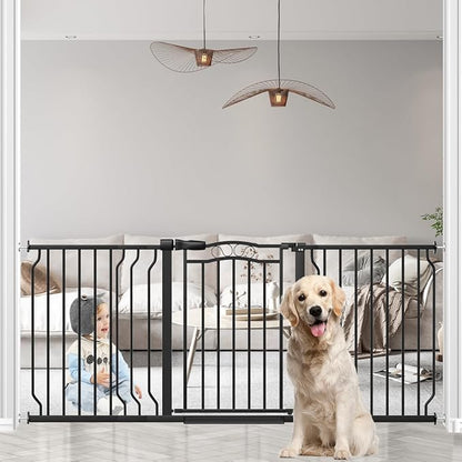 62.2-71.6" Extra Wide Baby Gate for Stairs No Drilling, 30" Tall Auto Close Press Mounted Baby Gate for Doorways, Adjustable Width Walk Through Long Gates for Kids or Pets, Black