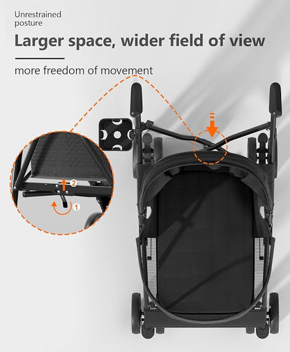 Pet Stroller with 4 Wheels for Small/Medium Pets, Portable Travel Foldable Carrier Jogger for Dog Cat Puppy Kitty, Rear Wheel Breaks, Storage Basket, Visible Mesh with Weather Cover (Black)