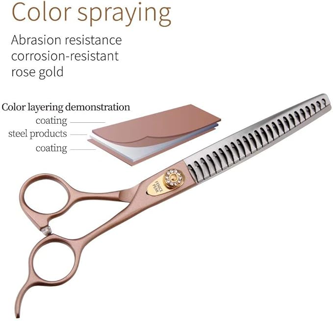 Fenice Peak Thinning Shears for Dogs and Cats Pet Grooming Scissors Chunkers Shears 440C Stainless Steel Professional Dog Trimming Scissors 7&