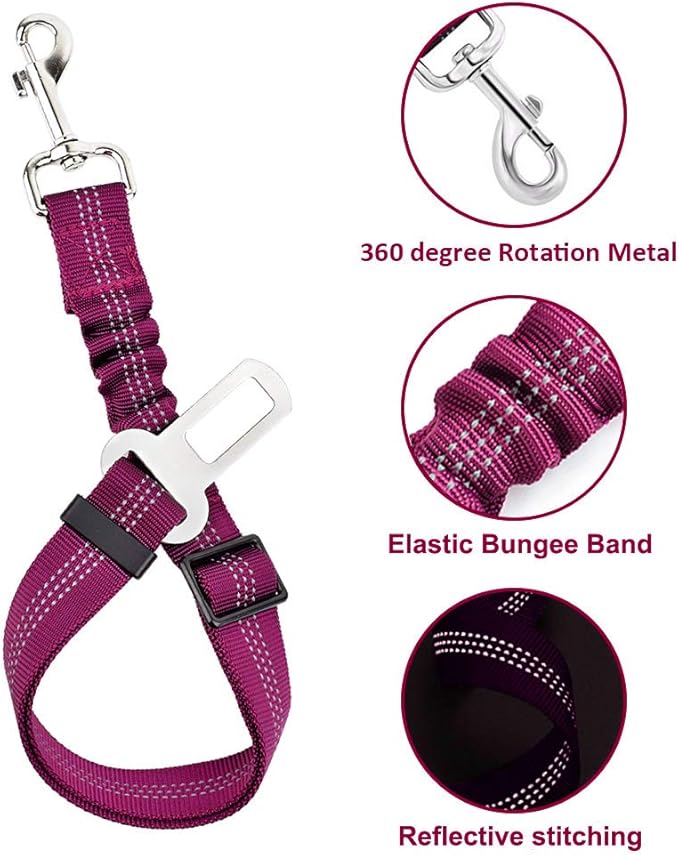 Lukovee Dog Seat Belt for Car, Adjustable Dog Car Harness for Large Medium Small Dogs, Soft Padded &amp; Breathable Mesh Dog Seatbelt with Car Vehicle Connector Strap (Rose Red,Medium)