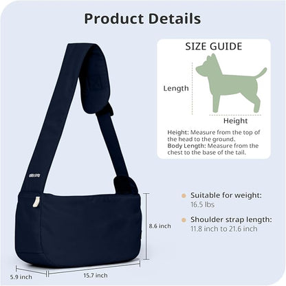 Dog Sling Carrier for Small Dogs and Cats, Lightweight Collapsible Pet Travel Bag with Adjustable Strap, Side Pockets &amp; Breathable Mesh (Navy Blue, 15.7" L x 5.9" W x 8.6" H)