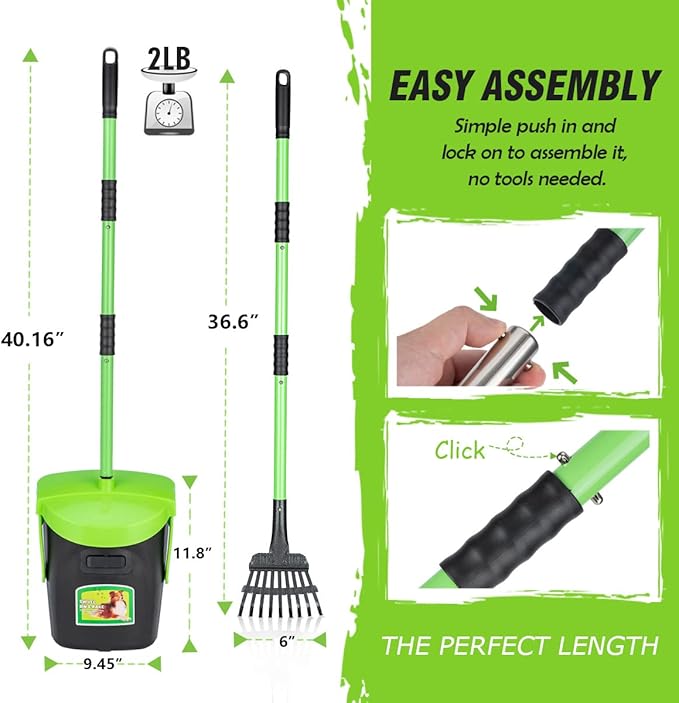 MXF Pooper Scooper Swivel Bin &amp; Rake Kit with 20 Waste Bags, 36.6" Long Handle Adjustable Portable Non-Breakable Dog Pooper Scooper for Large Medium Small Dogs, Poop Scooper for Lawn Yard Dog Kennel