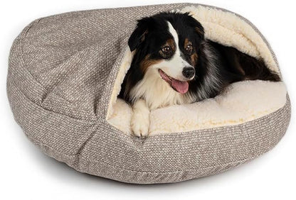 Snoozer Luxury Cozy Cave Dog Bed - Indoor Dog Bed with Cover Cave, Covered Calming Burrow for Medium &amp; Large Sized Pets with Blanket Attached, Enclosed, Washable - XL, Merlin Linen