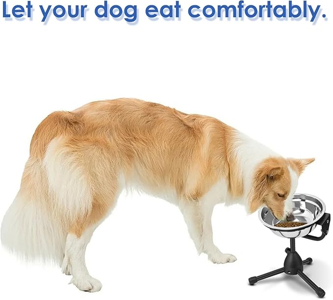 Elevated Dog Bowl with Adjustable Metal Stand, Medium Size for Dogs 30-70 lbs, 0.5 Gal 2 Liter, Stainless Steel Food &amp; Water Bowl Set
