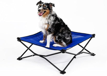 Coolaroo On-The-Go Elevated Dog Bed - Foldable Pop-Up Travel Dog Bed with Breathable, Moisture-Resistant Fabric, Carry Bag Included, Lightweight &amp; Portable, Aquatic Blue, Medium