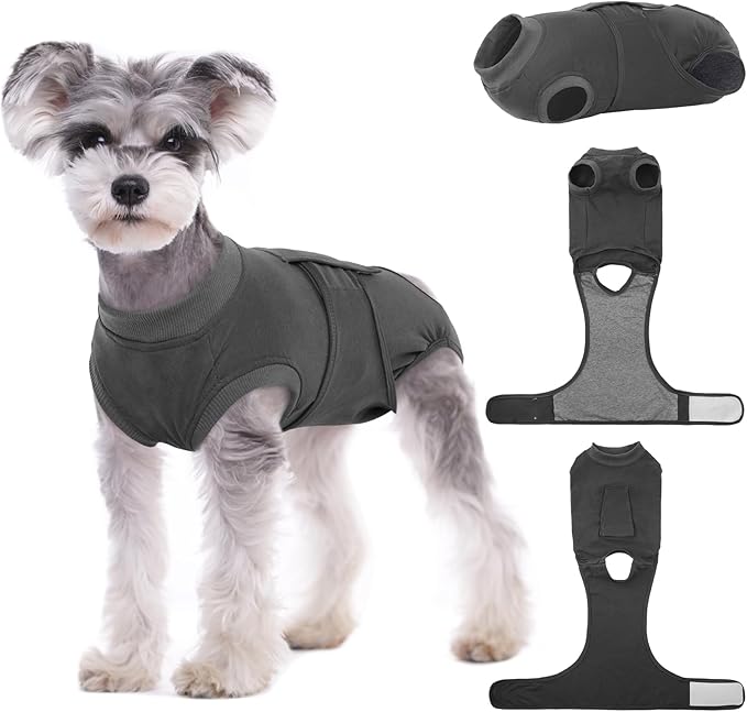 Kuoser Dog Surgery Suit Female Spay, Dog Recovery Suit Male Neuter, Puppy Clothes Onesie for Surgery Anti Licking Abdominal Wounds Pet Surgical Recovery Bodysuit Shirt, Substitute E-Collar &amp; Cone