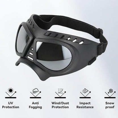 Small Dog Goggles Windproof for Small-Medium Breeds Dog Sunglasses Anti-UV with Adjustable Straps - Silver