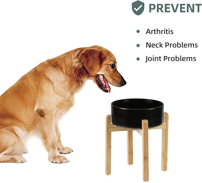 Ceramic Elevated Dog Bowl Set, Raised Food and Water Bowl for Large Breed Dogs, Weighted Dishes, Black (8.2&