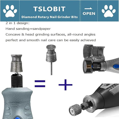 Diamond Dog Nail Grinder Bits for Rotary Tool,1/8" Nail Grinder Attachment for Dremel Grinder Replacement Heads Pets Nail Care Clippers for Medium Large Dogs,2-Pack（Large A&amp;V）