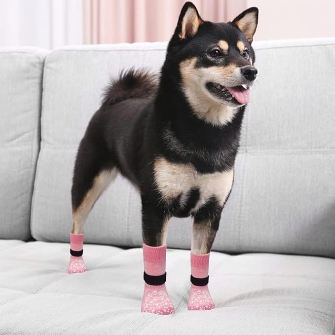 EXPAWLORER Anti Slip Dog Socks to Prevent Licking Paws, Dog Shoes for Hot Pavement, Dog Booties for Small Medium Large Senior Dogs, Traction Control Boots &amp; Paw Protectors for Hardwood Floors