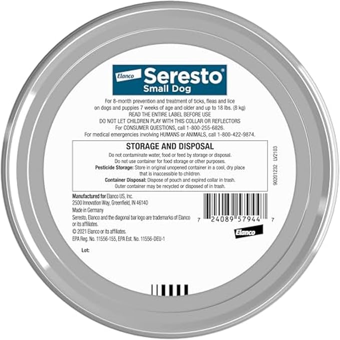 Seresto Small Dog Vet-Recommended Flea &amp; Tick Treatment &amp; Prevention Collar for Dogs Under 18 lbs. | 8 Months Protection