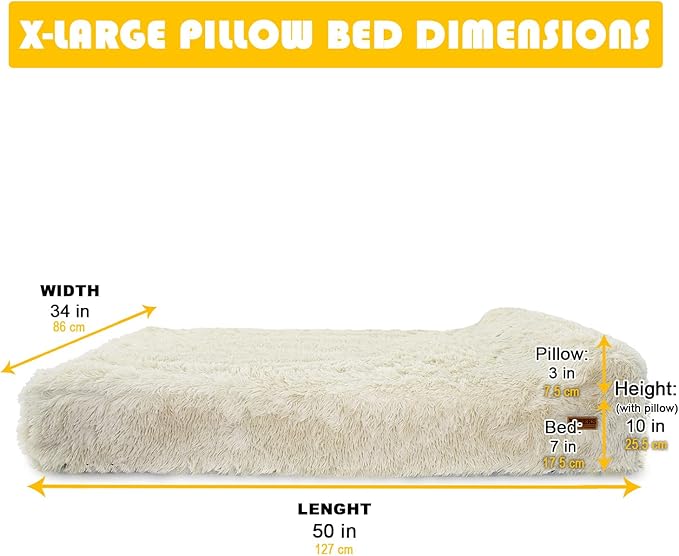 KOPEKS Orthopedic Memory Foam Dog Bed 7" Inch Thick Extra Large Dog Bed with Pillow Fluffy Brown 50"x34"x10" Includes Waterproof Liner &amp; Durable Removable Cover with Smart Design