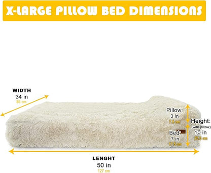 KOPEKS Orthopedic Memory Foam Dog Bed 7" Inch Thick Extra Large Dog Bed with Pillow Fluffy Brown 50"x34"x10" Includes Waterproof Liner &amp; Durable Removable Cover with Smart Design