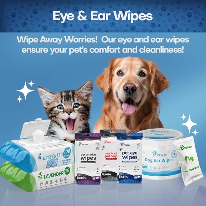 Pet Eye Wipes for Dogs | 3X Larger Unscented Hypoallergenic Gentle Eye Cleaner Wipes for Dogs &amp; Cats | Pet Tear Stain Remover Wipes | 60 Count