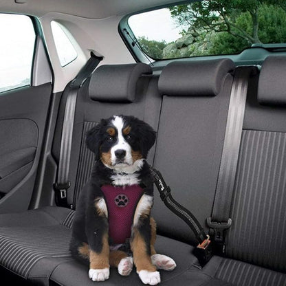 SlowTon Dog Seat Belt Harness for Car, Dog Car Harness Adjustable Mesh Breathable &amp; Dog Seatbelt Safety Tether with Elastic Bungee for Small Medium Large Pets(Burgundy, Single Clip, L)