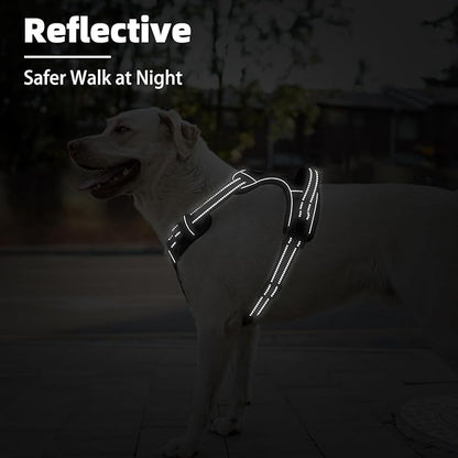 PUPTECK No Pull Dog Harness Medium Sized, Adjustable Reflective Dog Harness with Handle Easy Control, Comfortable Soft Padded Pet Vest Harness for Medium Dogs, Black M