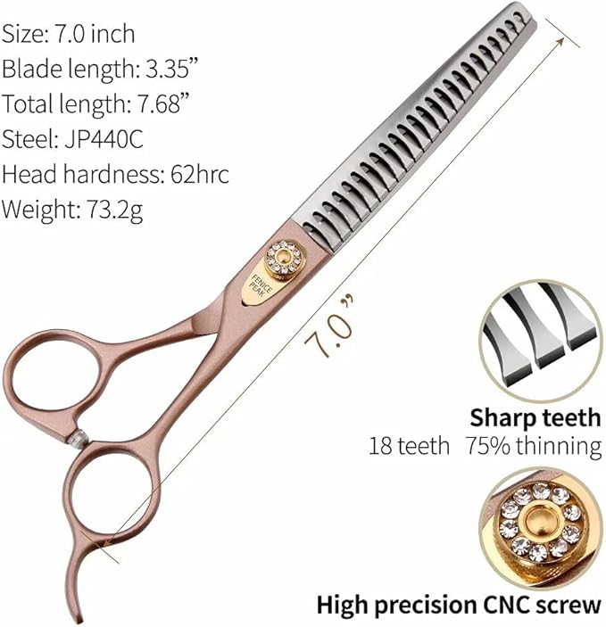 Fenice Peak Thinning Shears for Dogs and Cats Pet Grooming Scissors Chunkers Shears 440C Stainless Steel Professional Dog Trimming Scissors 7&