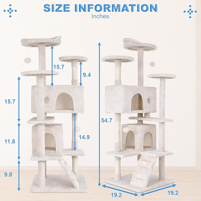 FDW Cat Tree 54in Cat Tower Multi-Level Durable Cat Scratching Post &amp; Cozy Fun Cat Jumping Platform Space Saving Cat Condo Pet Play House for Indoor Cats,Beige
