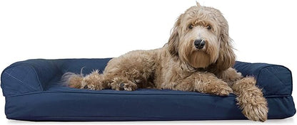 Furhaven Cooling Gel Dog Bed for Large/Medium Dogs w/ Removable Bolsters &amp; Washable Cover, For Dogs Up to 55 lbs - Quilted Sofa - Navy (Blue), Large