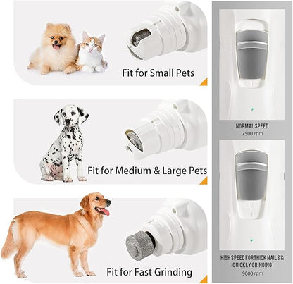 Pet Nail Grinder with LED Light &amp; 2 Grinding Heads, 2-Speed Low Noise &amp; More Powerful Dog Nail Grinder, Pet Nail Trimmer File, Painless Paw Claw Care, Quiet Toenail Grooming Tool for L/M/S Dogs/Cats