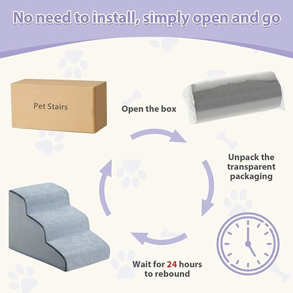 Dog Stairs for Small Dogs, 2-Steps Dog Ramp for Couch, Pet Stairs with Highly Supportive Foam and Non-Slip Bottom, Pet Steps for Cat &amp; Doggie (High 11.8 Inch)